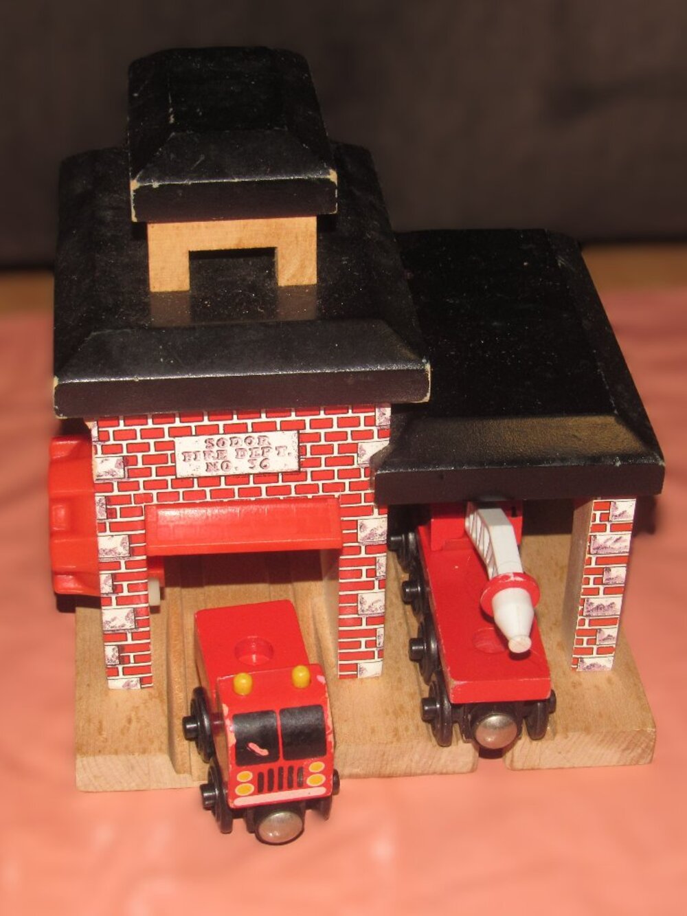 Thomas Wooden Railway Train Engine Track Sodor Fire Station and Trucks